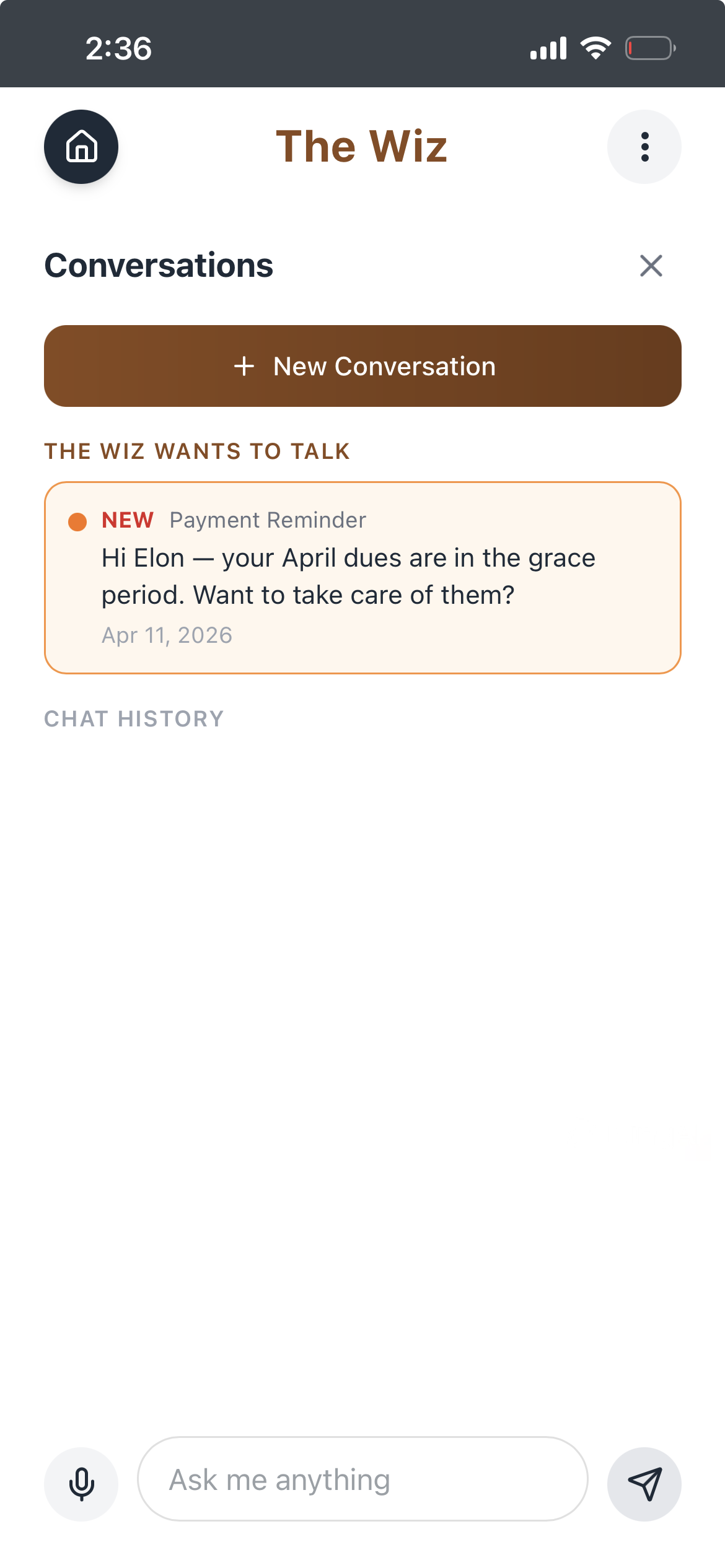 The Wiz reaches out to a resident about dues