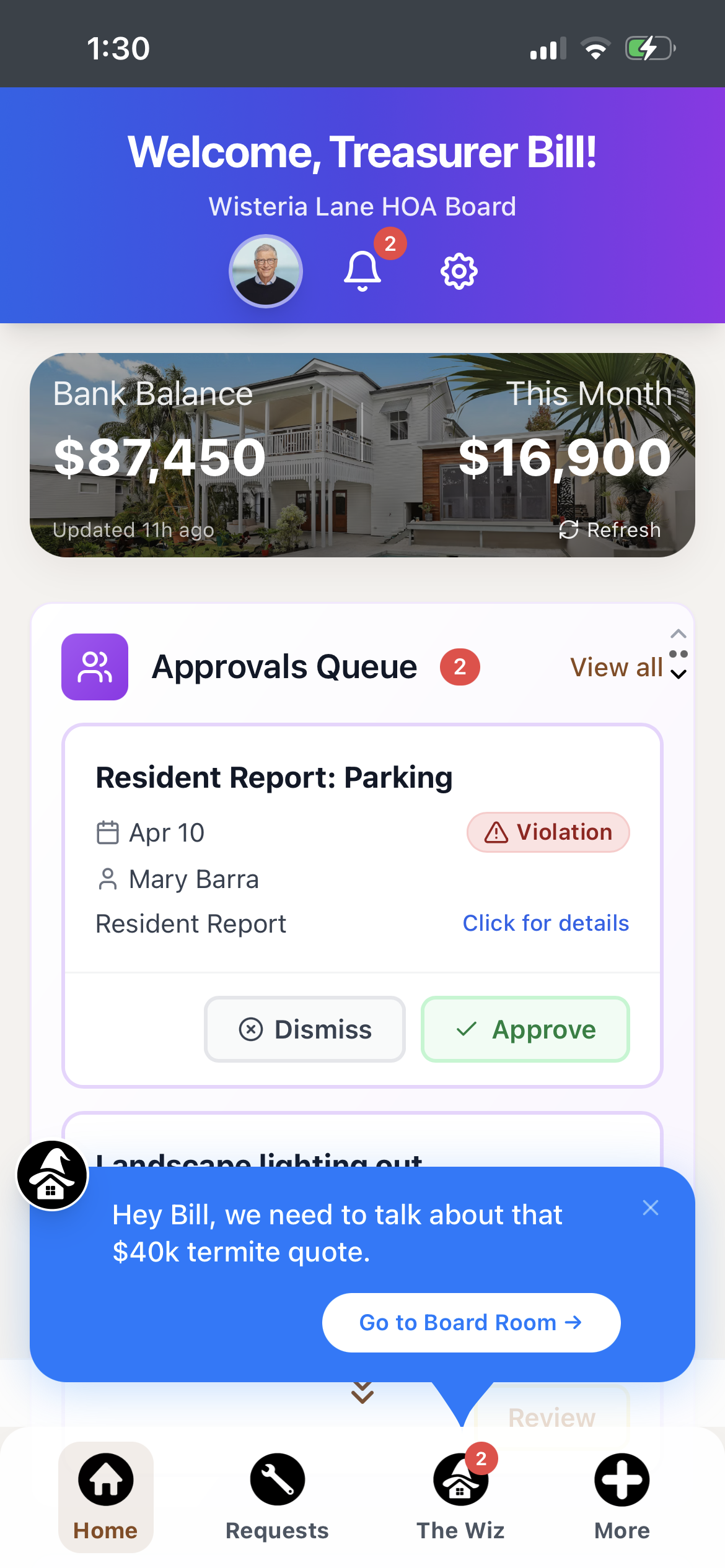 The Wiz alerts a board member about a vendor quote