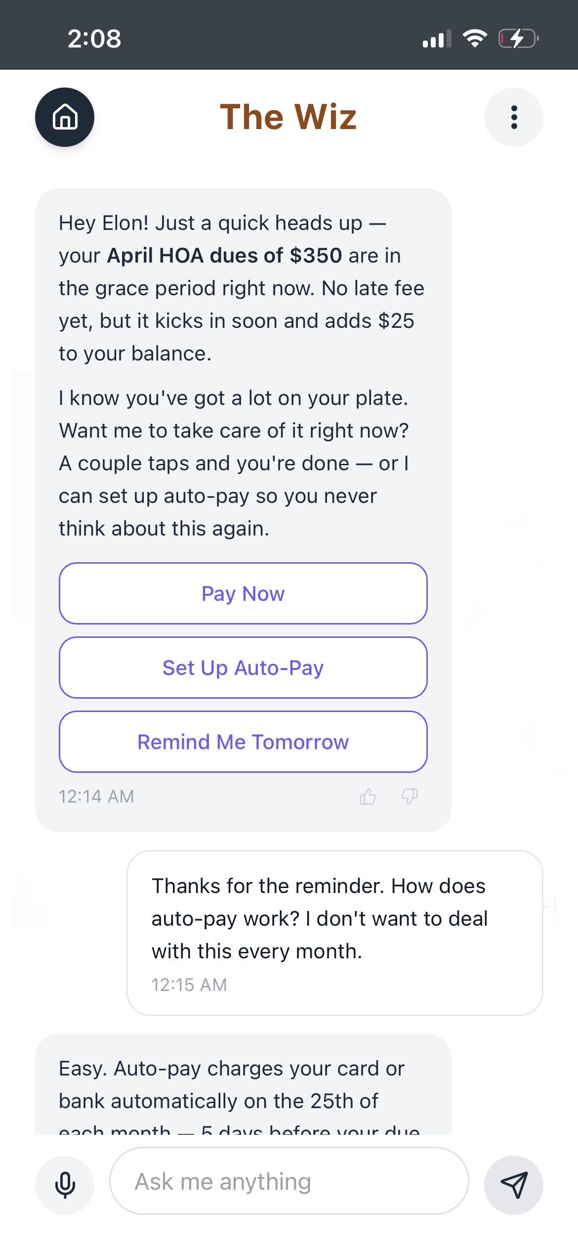 The Wiz answers a resident's question about auto-pay